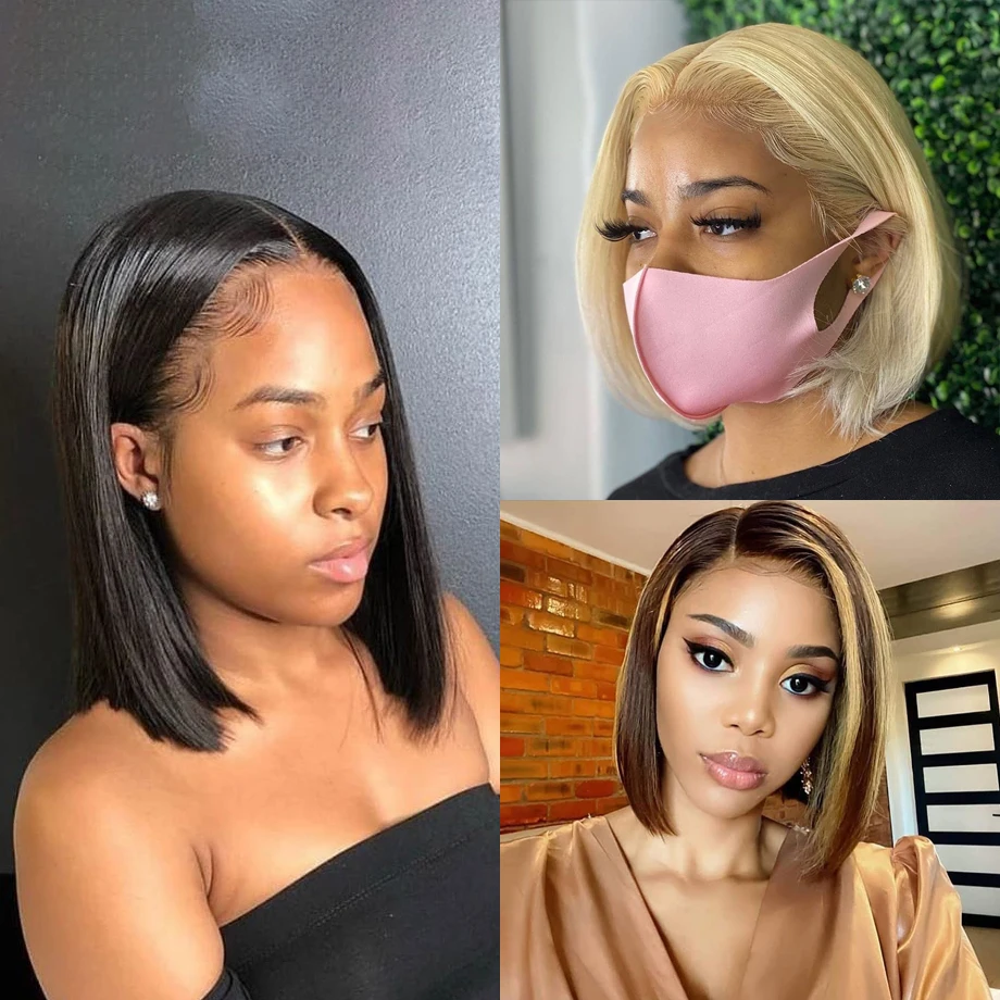 Honey Blonde Bob Wig Lace Front Human Hair Wigs For Women Colored 613 Lace Frontal Wig Hd Straight Short Bob Highlight Wig