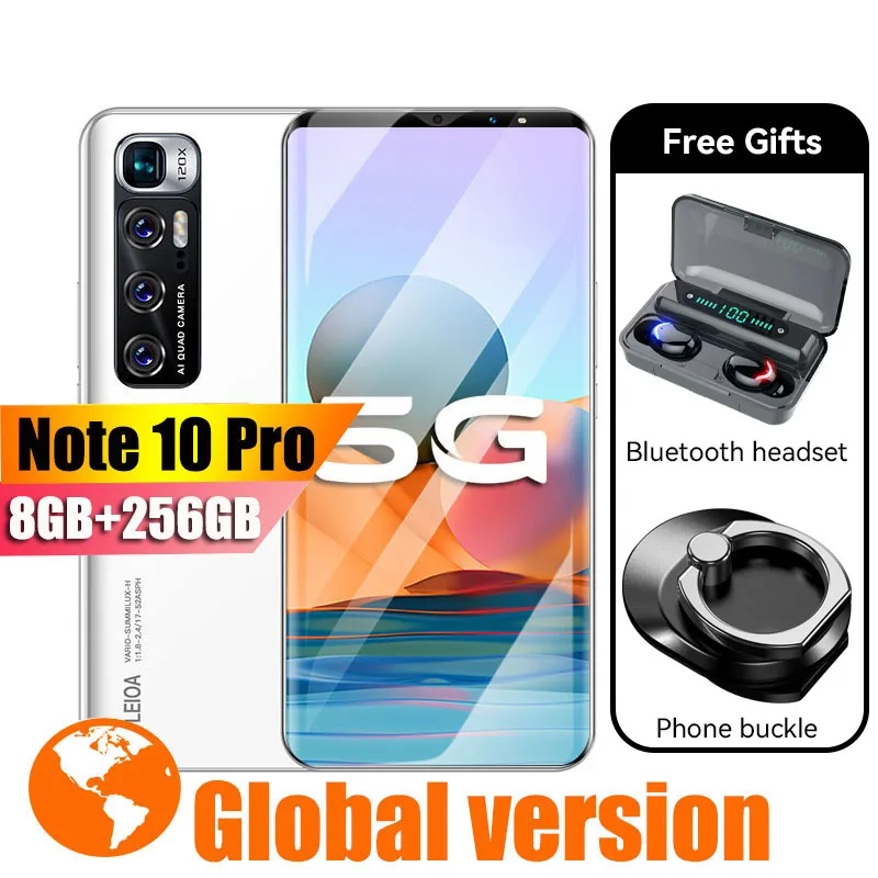 

Radmi Note 10 Pro Smart phones 8GB+256GB Smartphones 6.1 HD inch Cellphones MTK 6763 Mobile Phones Faca ID Adnroid 10.0 Phone