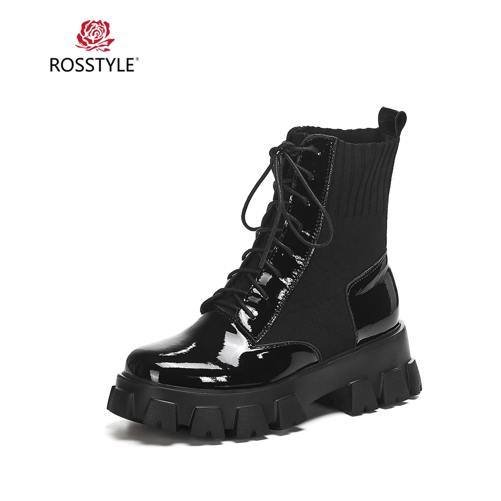 Patent Leather Роскошные женские зимние ботильоны для верховой езды Высококачественная обувь из натуральной кожи в стиле ретро с круглым носком на квадратном каблуке мягкая обувь на шнуровке - Цвет: Patent Leather