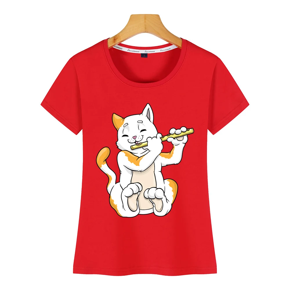 Женские топы футболки красивые женские с изображением кота флейты юмором