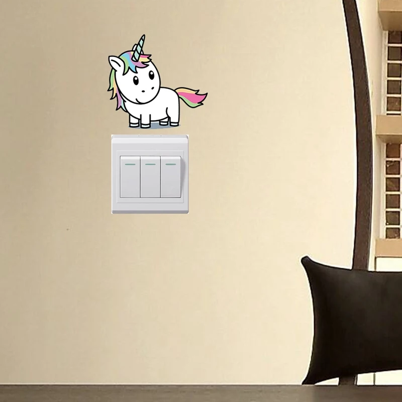 

Cartoon Unicorn Light Switch Color Wall Stickers For Kids Rooms Bedroom Removable Switch Wall Art Decals Home Decor