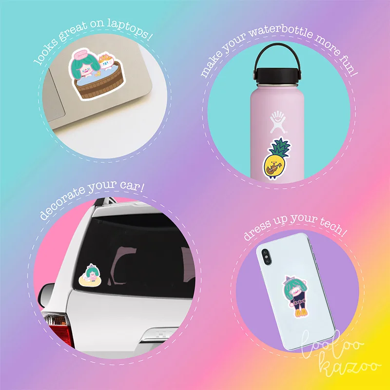 

10/30/50PCS Stationery Girl Heart Smiley Face Cake Airplane Box Phone Sticker Notebook Helmet Waterproof Decoration Sticker