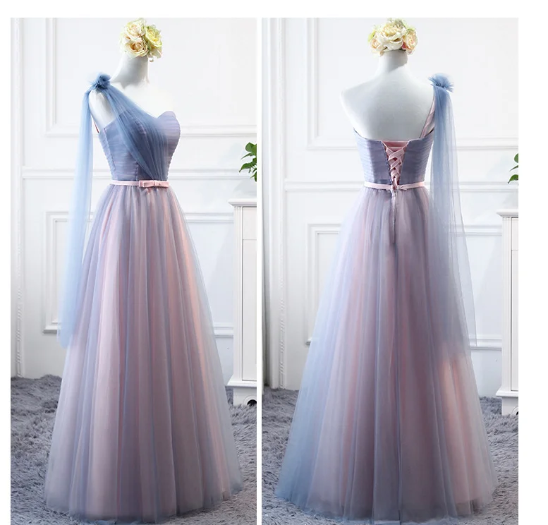 

Sexy off Shoulder Bridesmaid Dresses Tulle Lace up Back Cheap Prom Party Gowns Floor Length Wedding Guests Wear Maid of Honor