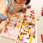 Рукоятка туалетный комплект головоломки четыре маленьких медведей переодевания игра деревянные дошкольного образования игрушки