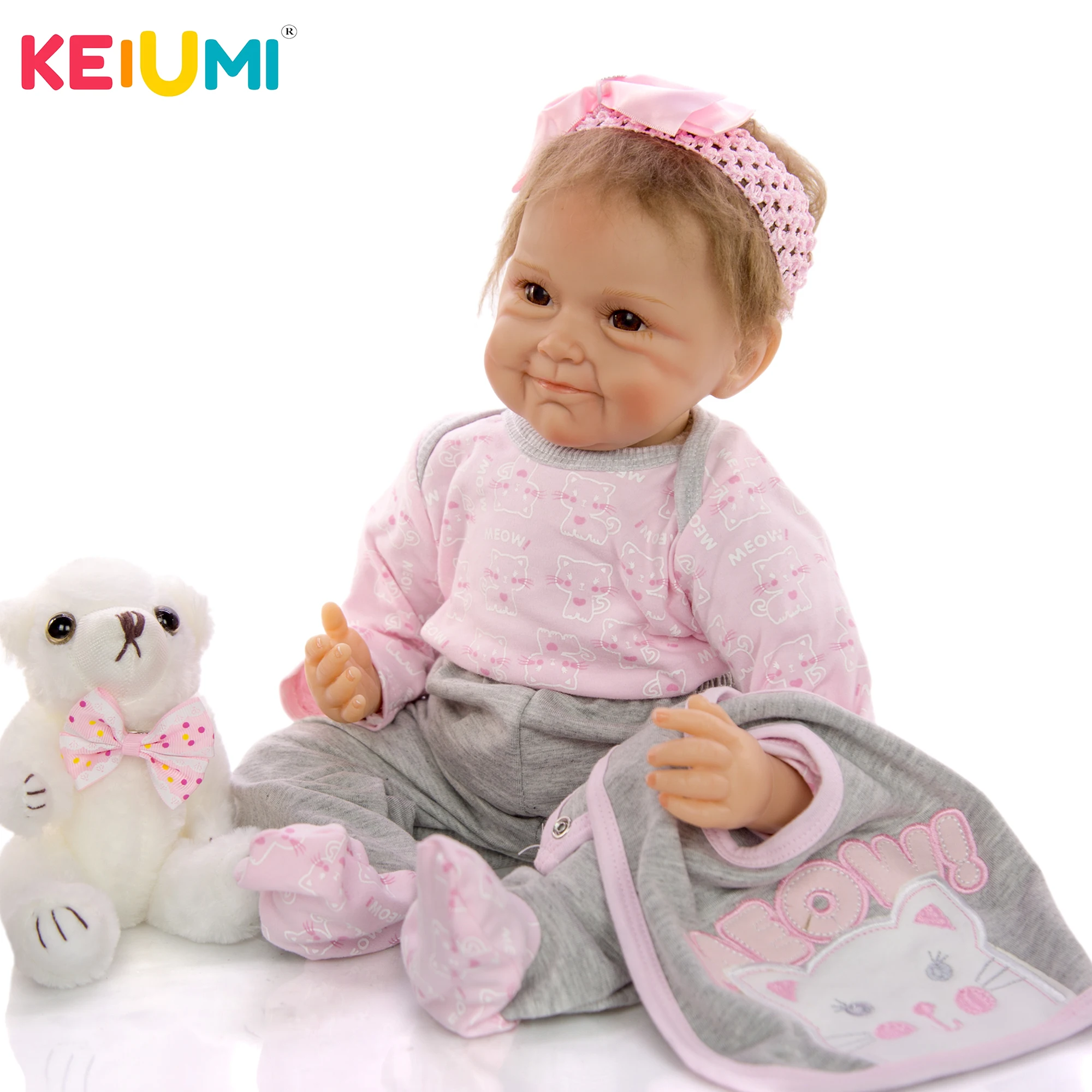 KEIUMI Забавная детская силиконовая кукла с улыбкой Reborn Boneca Menina 55 см Реалистичная 22