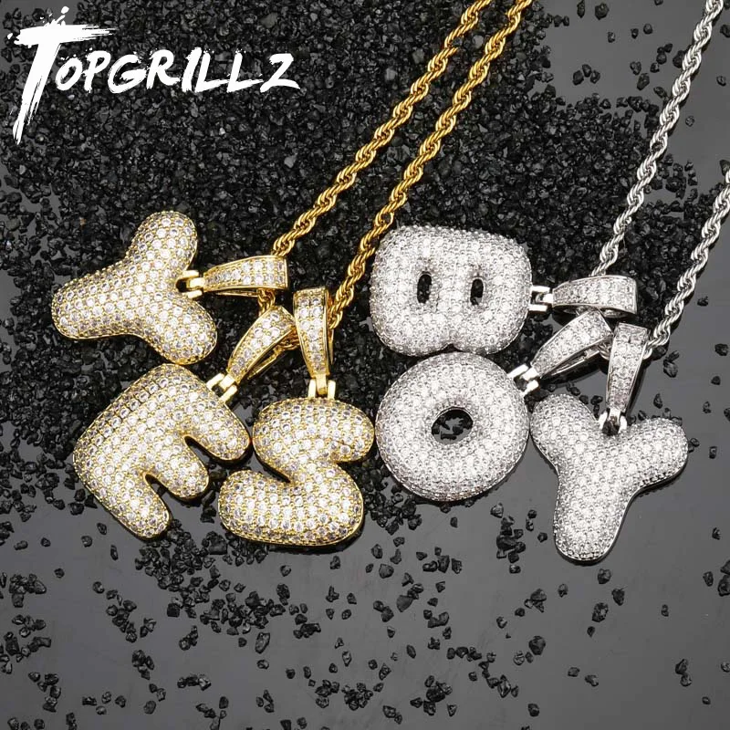 TOPGRILLZ A-Z пользовательское имя буквы ожерелья и кулон цепь для мужчин женщин золото серебро Цвет кубический циркониевый хип хоп ювелирные изделия