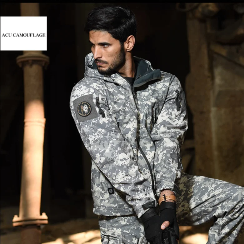 

Mens Cotton Shark Skin Hunting Jackets Shell Military Tactical Jacket Men Waterproof Fleece Clothing Multican Coat Windbreakers