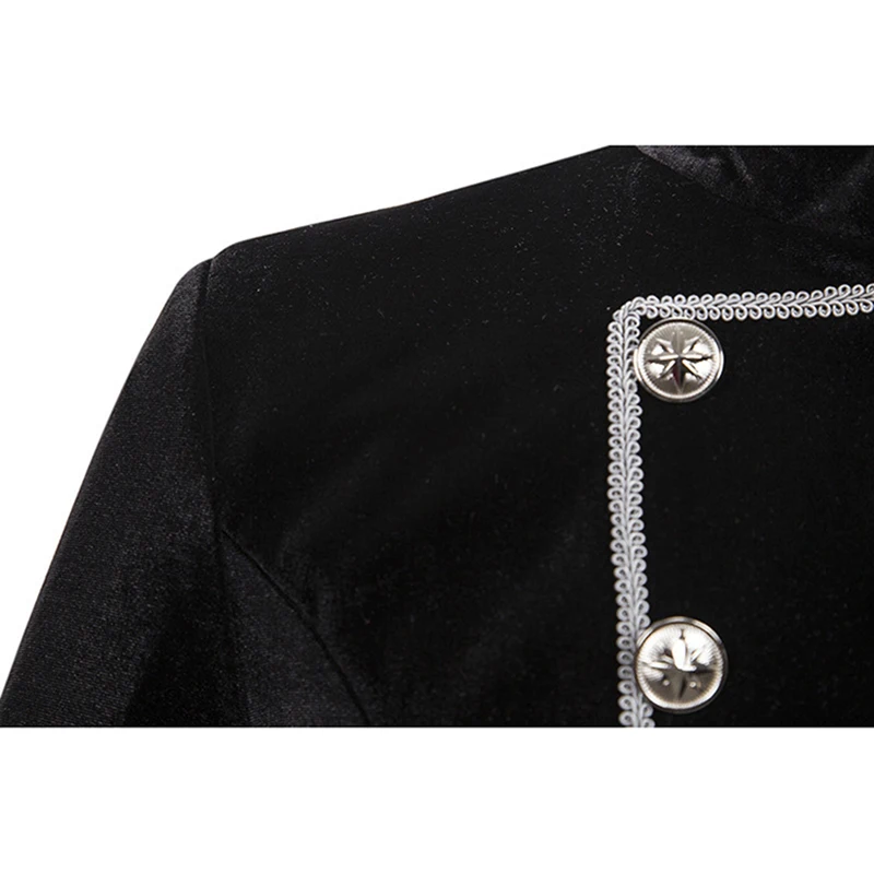 

Retro Court Tuxedo Costume Medieval Long Coat Steampunk Tailcoat Stand Collar Vintage Court Uniform Velvet Men Clothing