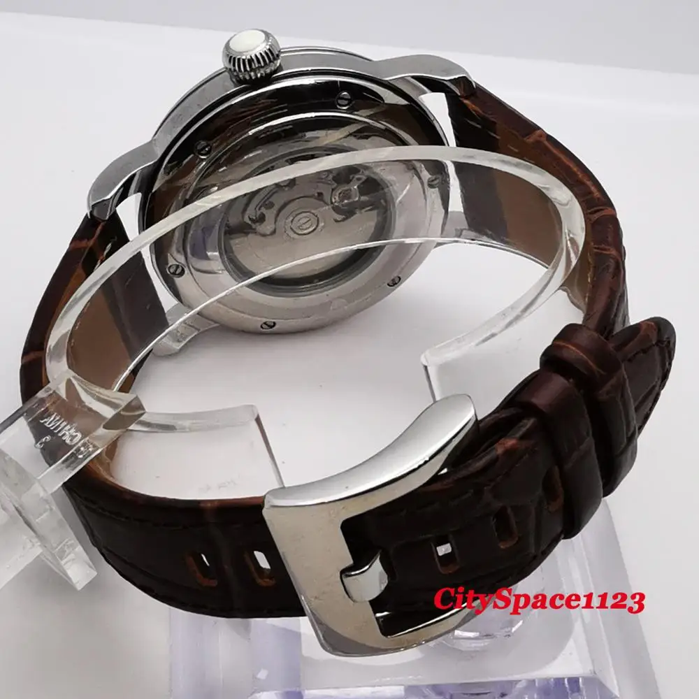 Мужские автоматические механические часы с полированным чехлом из нержавеющей