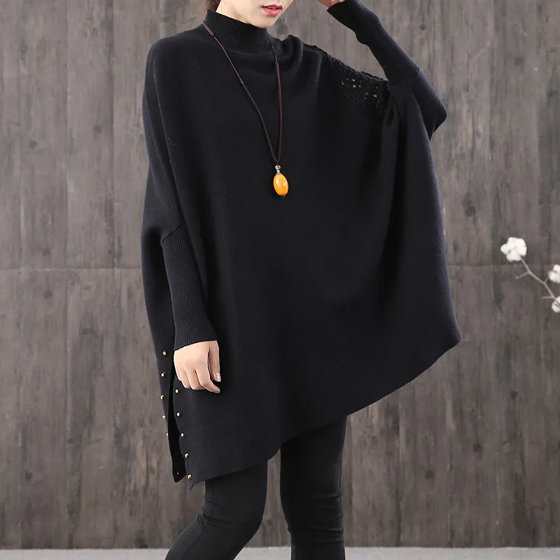 Women Sweater Autumn Winter Large size Knitting Hollow out Tops 2019 New Female Fashion Loose Casual Turtleneck | Женская одежда