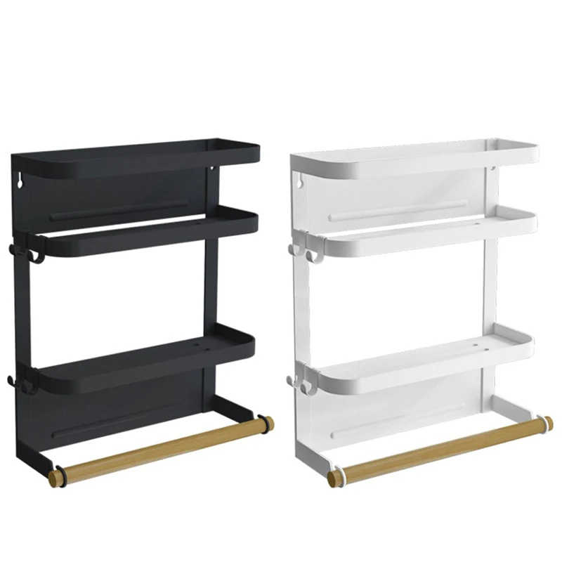 

Newly Foldable Refrigerator Organizer Magnetic Fridge Spice Rack Paper Towel Holder Multi-purpose Kitchen Storage Shelf
