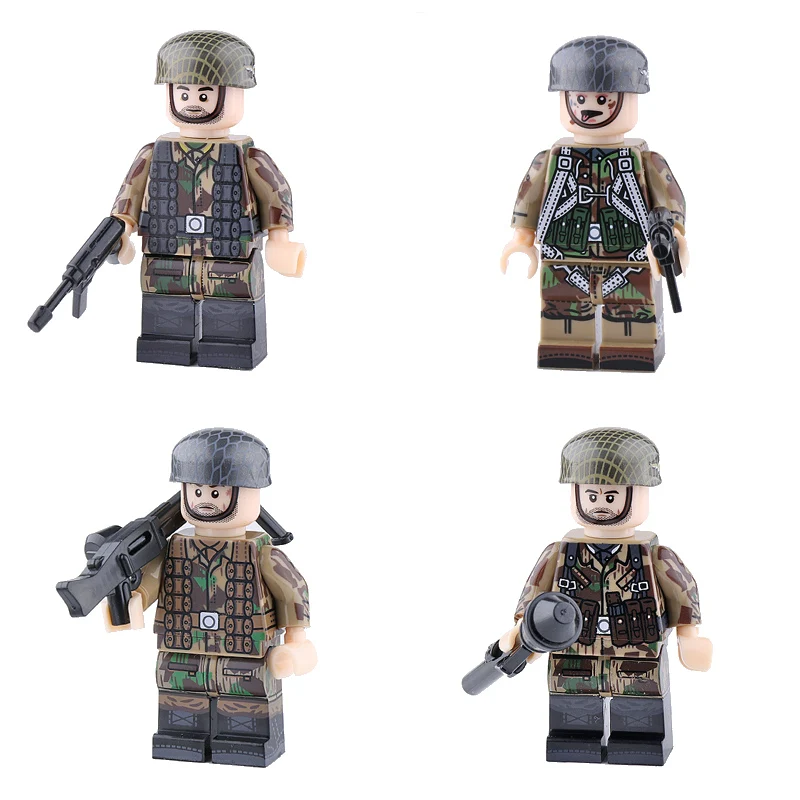 S18-21-4PCS WW2 военная армия солдат фигурки строительные блоки Minifigs армейский солдатский шлем оружие шарф аксессуары Кирпичи игрушки для детей - Цвет: S18-21-4PCS
