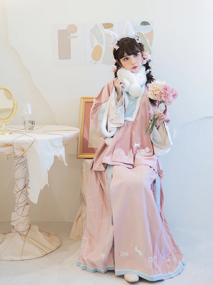 Женская одежда Hanfu в китайском стиле на осень и зиму Классический розовый милый