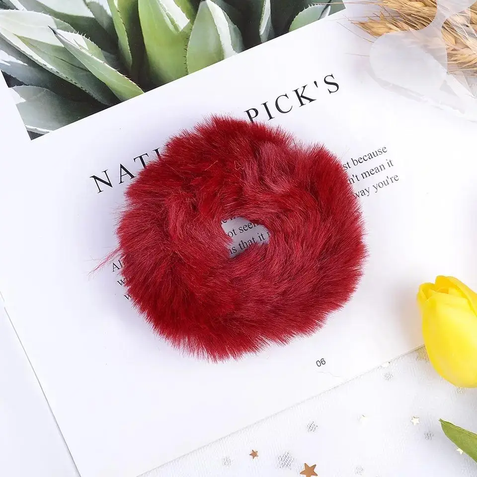 

Qaulity Autumn Winter 16 Colors New INS Girls Fur Scrunchies Elastic Hairbands Big Ponytail Holder Hair Bands Women Hair Accesso