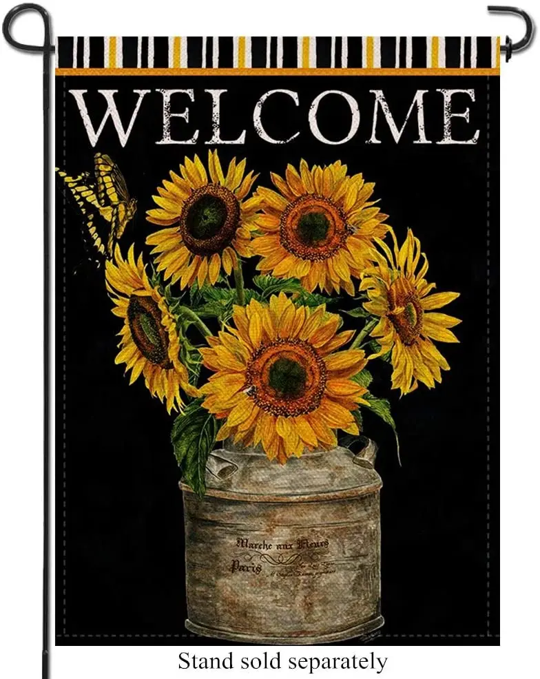 

Sunflowers Welcome Decorative Garden Flag, Farmhouse Outdoor Flag Butterfly Flower Sign, Summer House Yard Burlap Flag Decor