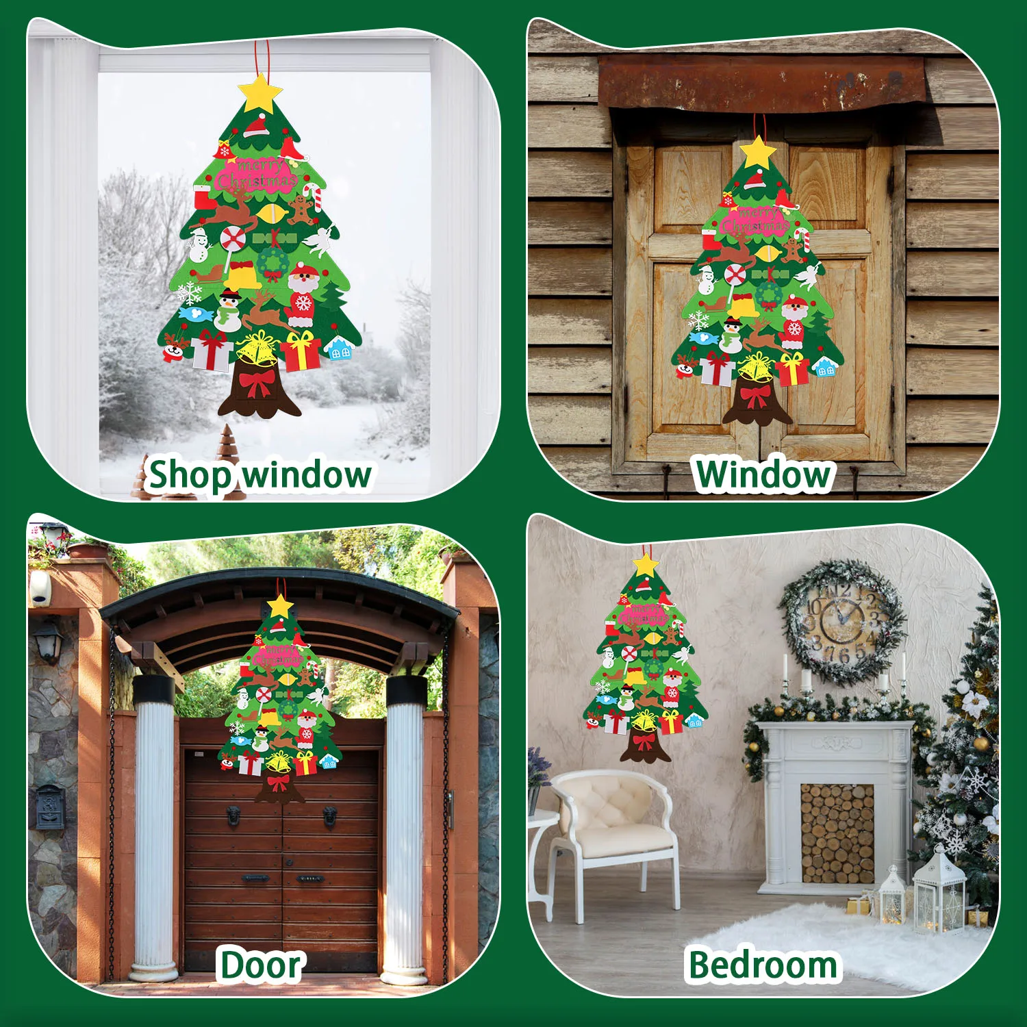 

Felt Christmas Tree Advent Calendar 24 Days Countdown Tree with Hanging Ornaments and String Light for Home Xmas Decorations
