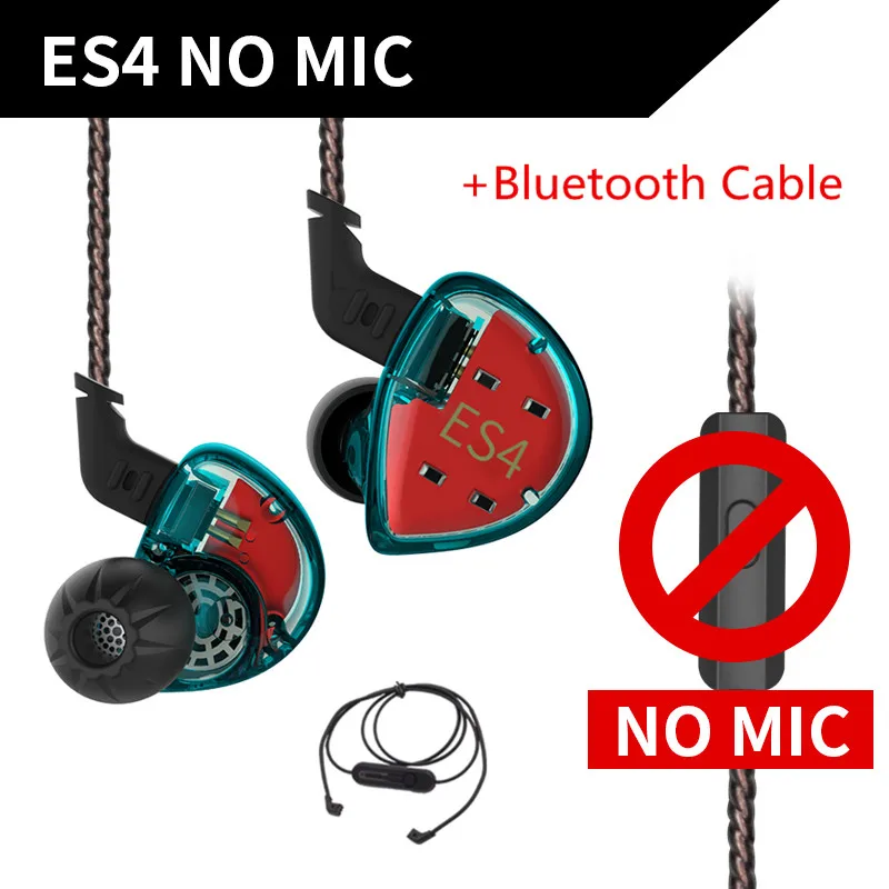 cyan no mic BT KZ ES4 1BA+ 1DD гибридные наушники-вкладыши Hifi Динамический драйвер шумоподавление Гарнитура замена кабеля AS10 ZSX ZST ES3 ZSN - Цвет: cyan no mic BT