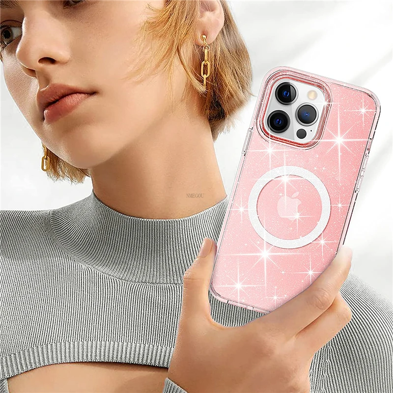 Блестящий Кристальный Магнитный Magsafing силиконовый мягкий чехол для IPhone 12 11 13 Pro Max