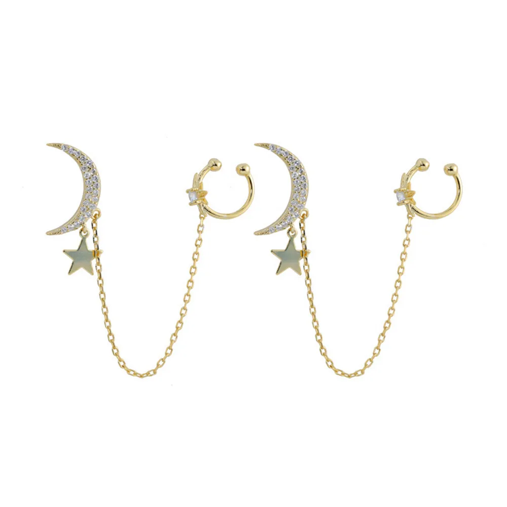 

1pc Simple Moon Star Rhinestone Long Chain Earrings For Women Shine Sun Crescent Geometric Tassel Piercing Earring Party Jewelry