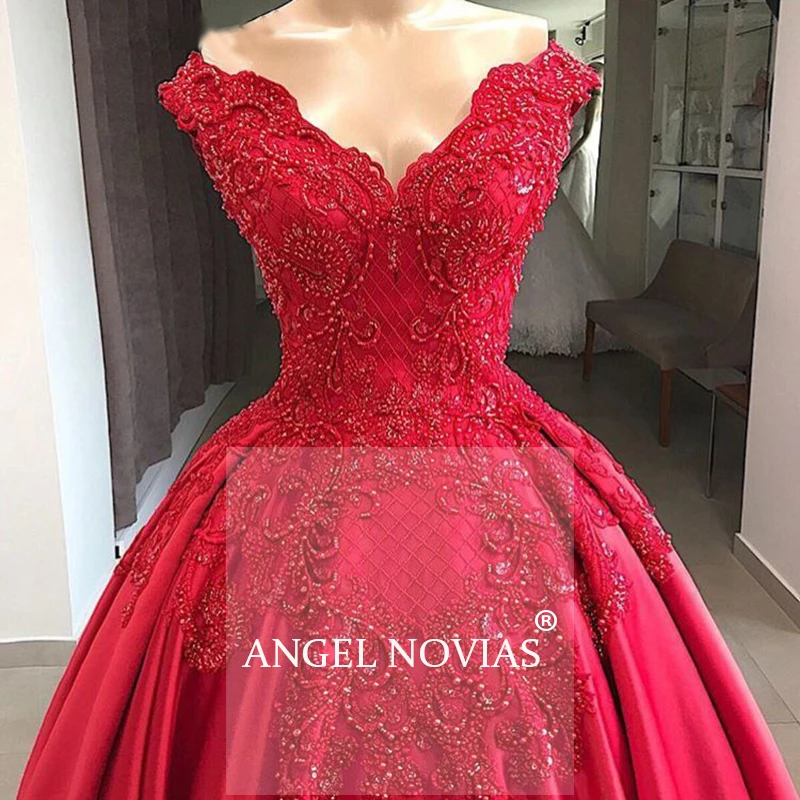 

ANGEL NOVIAS Long Red Ball Gown Evening Dresses 2020 Abendkleider Saudi Arabic Women vestido de fiesta largo noche