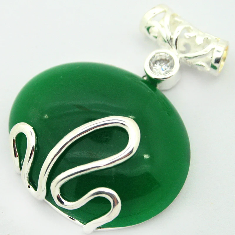 

Vintage 925 Sterling Silver 37x30MM green jade Pendant valentine's gift