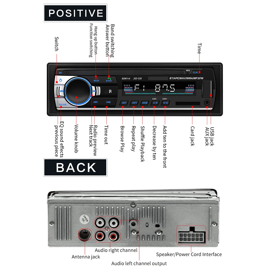 Автомобильный цифровой мультимедийный стереоприемник In-Dash FM/MP3/USB/Bluetooth |