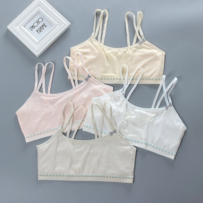

T5EC пуберти для молодых девушек дышащий сетчатый тренировочный бюстгальтер двухслойный на бретельках хлопковый топ на бретельках Милая коф...