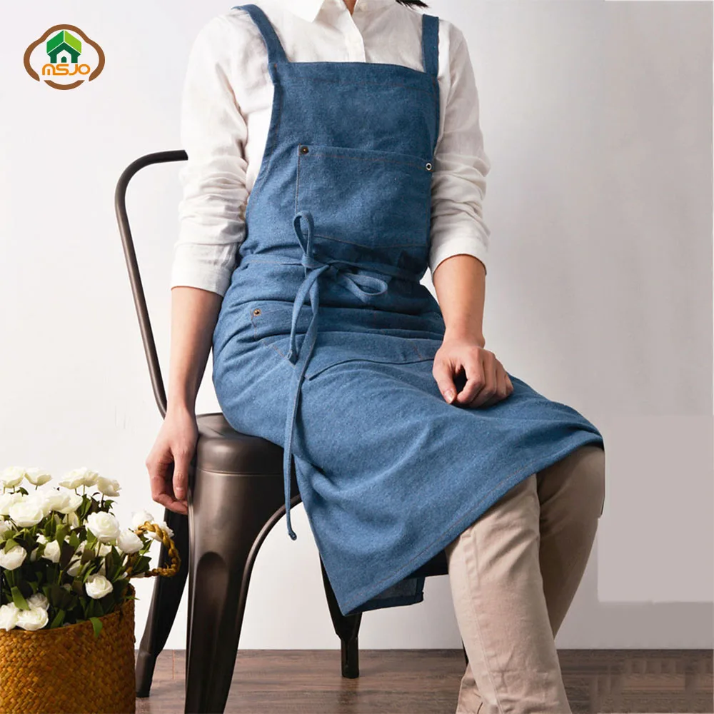 MSJO Kitchen Apron Denim Art Women Gardener Man Adults Long Dress Barista Baking Paint Cooking Aprons For Woman New | Дом и сад