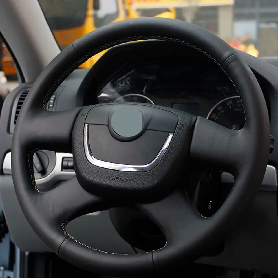 Black Genuine leather Hand-stitched Car Steering Wheel Cover for Skoda Skoda Octavia a5 2012 Octavia Superb 2012 Fabia