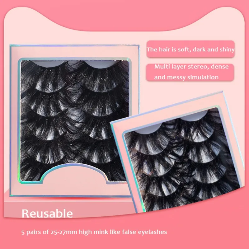 

5 Pairs Of Multi-layer Extended 5D 25mm Thick False Eyelashes Make Eyes More Attractive Thick Web Celebrity False Eyelashes