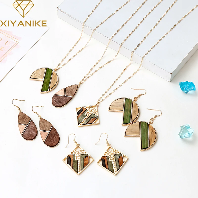 XIYANIKE женский Дубай Свадебные Ювелирные наборы деревянная ручная работа Длинная