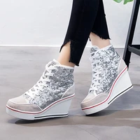 2020 spring autumn womens shoes pink black silver glitter vulcanize shoes woman platform wedge sneakers casual zapatos de mujer
