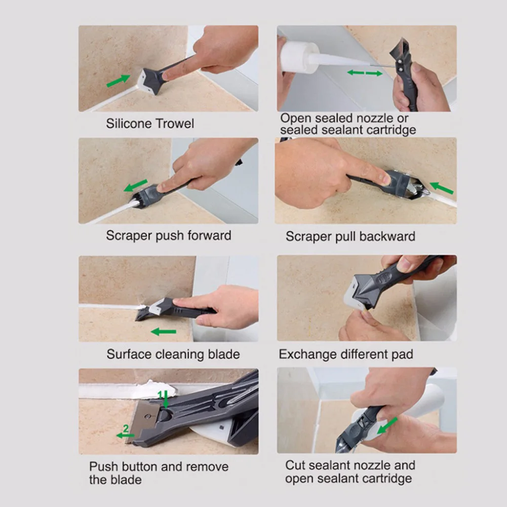 

5 In 1 Silicone Remover Caulk Finisher Sealant Smooth Scraper Grout Kit Tools With Seam Tape Plastic Hand Tools Set Accessories