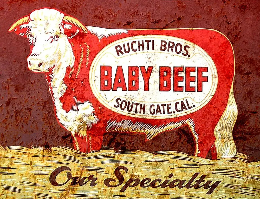 

TIN SIGN" Ruchti Bros Beef" Food Signs Rustic Wall Decor Metal Flowers Wall Decor