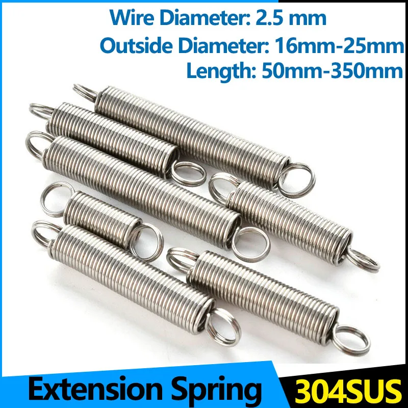 

304 Stainless Steel Y-Type Pullback Tension Cylindroid Helical Coil Draw Extension Spring WD 2.5mm