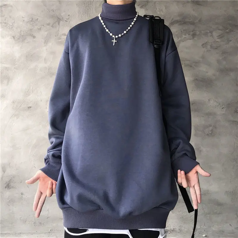 

Black Blue 3xl Fall Spring Turtleneck Solid Warm Long Sleeve Men T Shirt Loose High Street Oversized White Clothes Top 2022 New