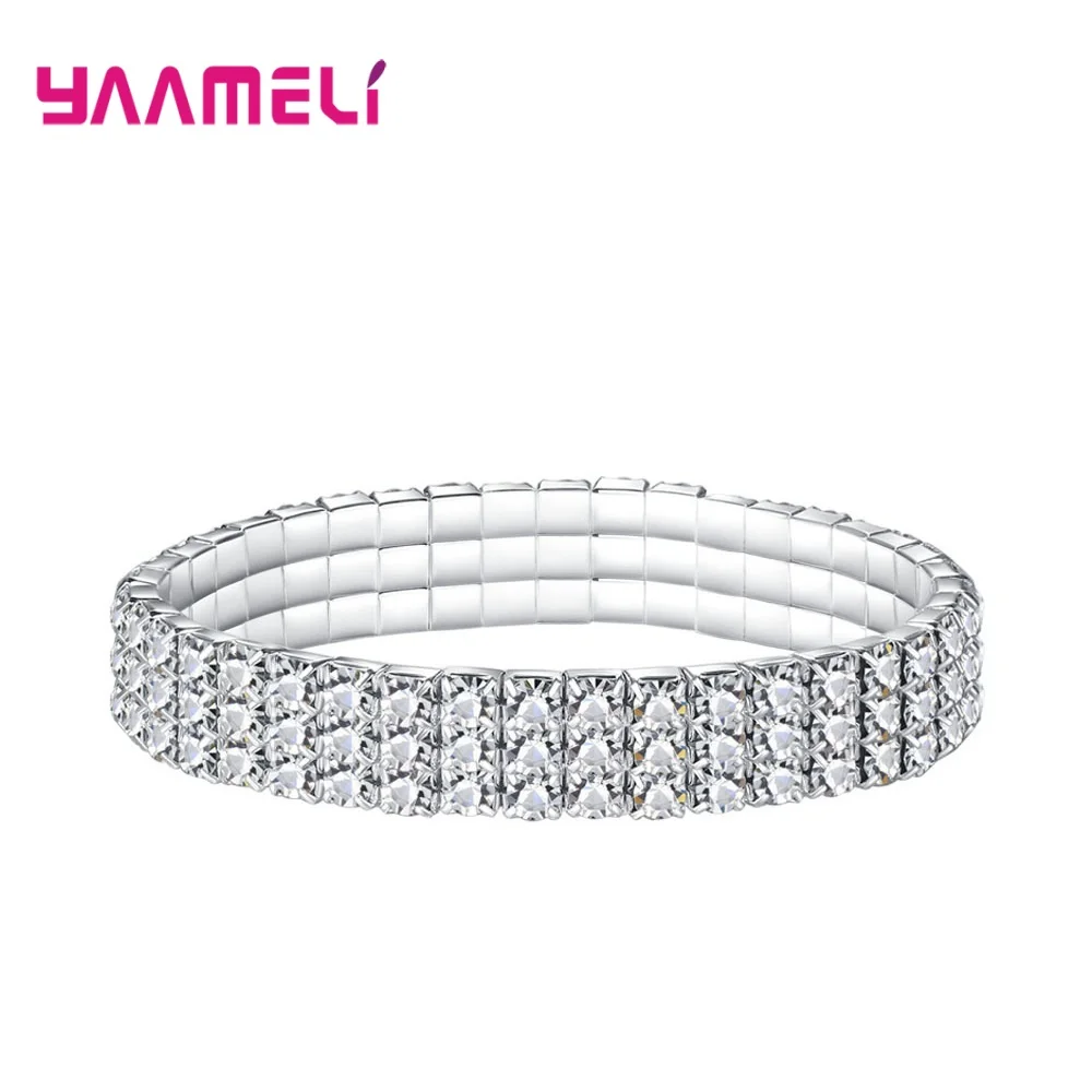 Браслеты Женские Стрейчевые из серебра 925 пробы с кристаллами | Украшения и