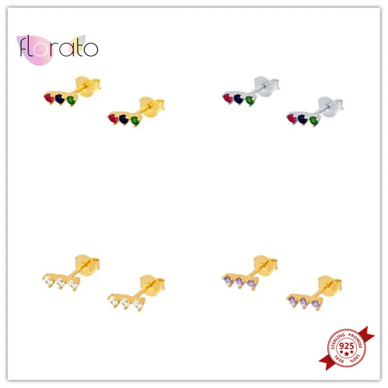 

925 Sterling Silver Tiny Colorful Crystal Stud Earrings for Women Simple INS Earrings Fashion Office Daily Jewelry Accessories