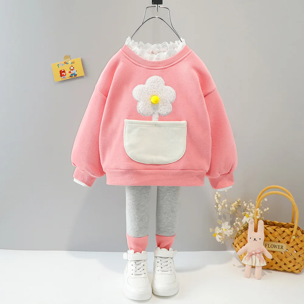 

Winter Girl Clothes Toddler Baby Outfit Infant Thicken Velvet Hoodie+Leggings Two Piece Kids Suit Lovely Warm Newborn Girl Sets