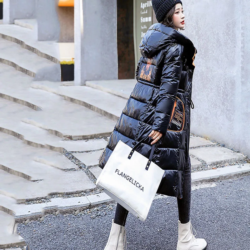 2023 Winter Thick Warm Hooded Female Jacket New Fashion Women Down Jacket Glossy High Quality Letter Women Down Jacket NBH377