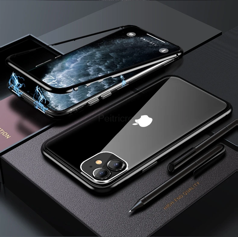Magnetic Adsorption Metal Case For iPhone 11 Pro X XS Max Tempered Glass Back Magnet Cover For iPhone 6 6s 7 8 Plus 11Pro Cover