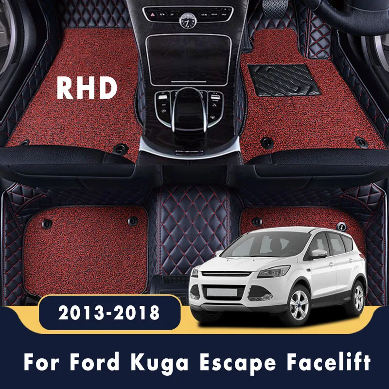 

RHD Car Floor Mats For Ford Kuga Escape Facelift 2018 2017 2016 2015 2014 2013 Luxury Double Layer Wire Loop Leather Carpets