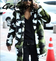 2019 new fashion mens faux fur coat camouflage warm rabbit warm jacket mens winter leather jackets lapel outdoors windbreaker