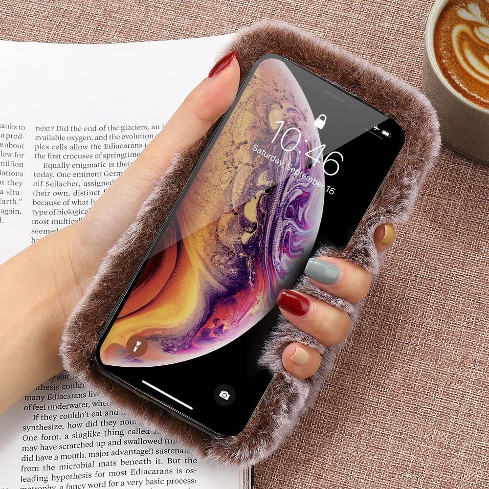 Пушистый мех мягкий теплый чехол для iPhone 11 Pro Xr X Xs макс 7 Plus 8 6S 6 5 5S SE роскошный