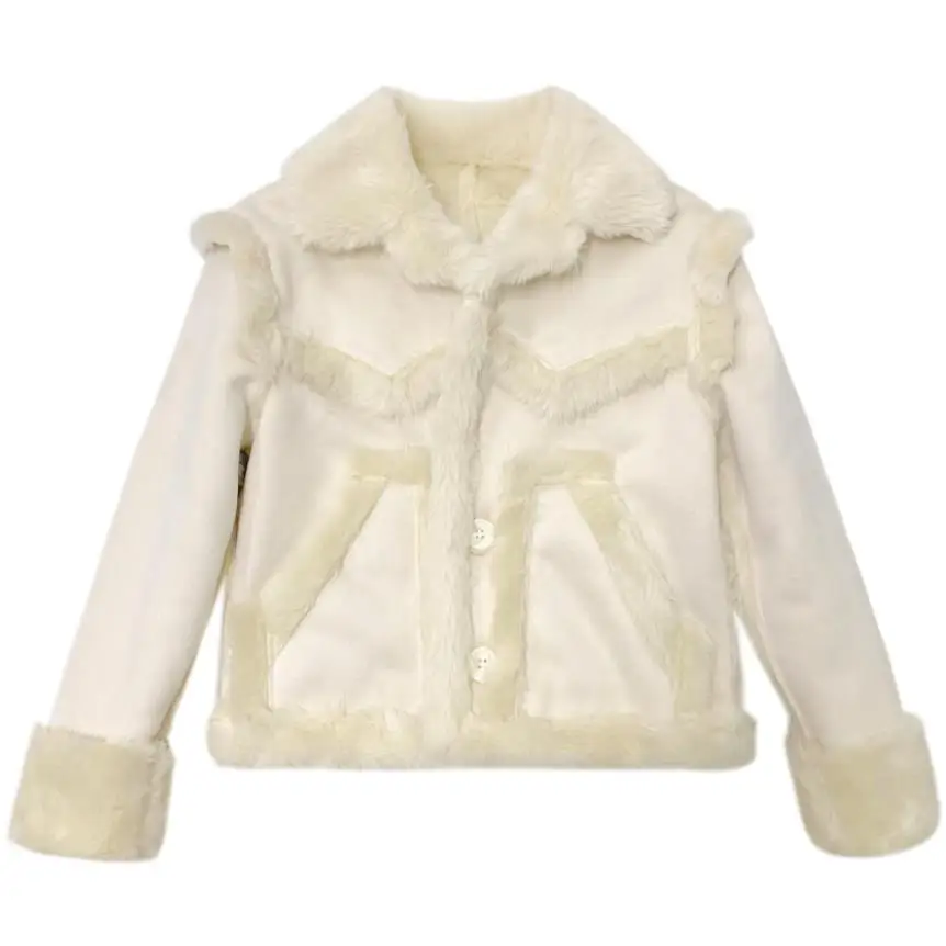 Faux lambswool fur coat double faced fur motorcycle jacket women's winter 2021 new short elegant ladies fashion plush fleece top