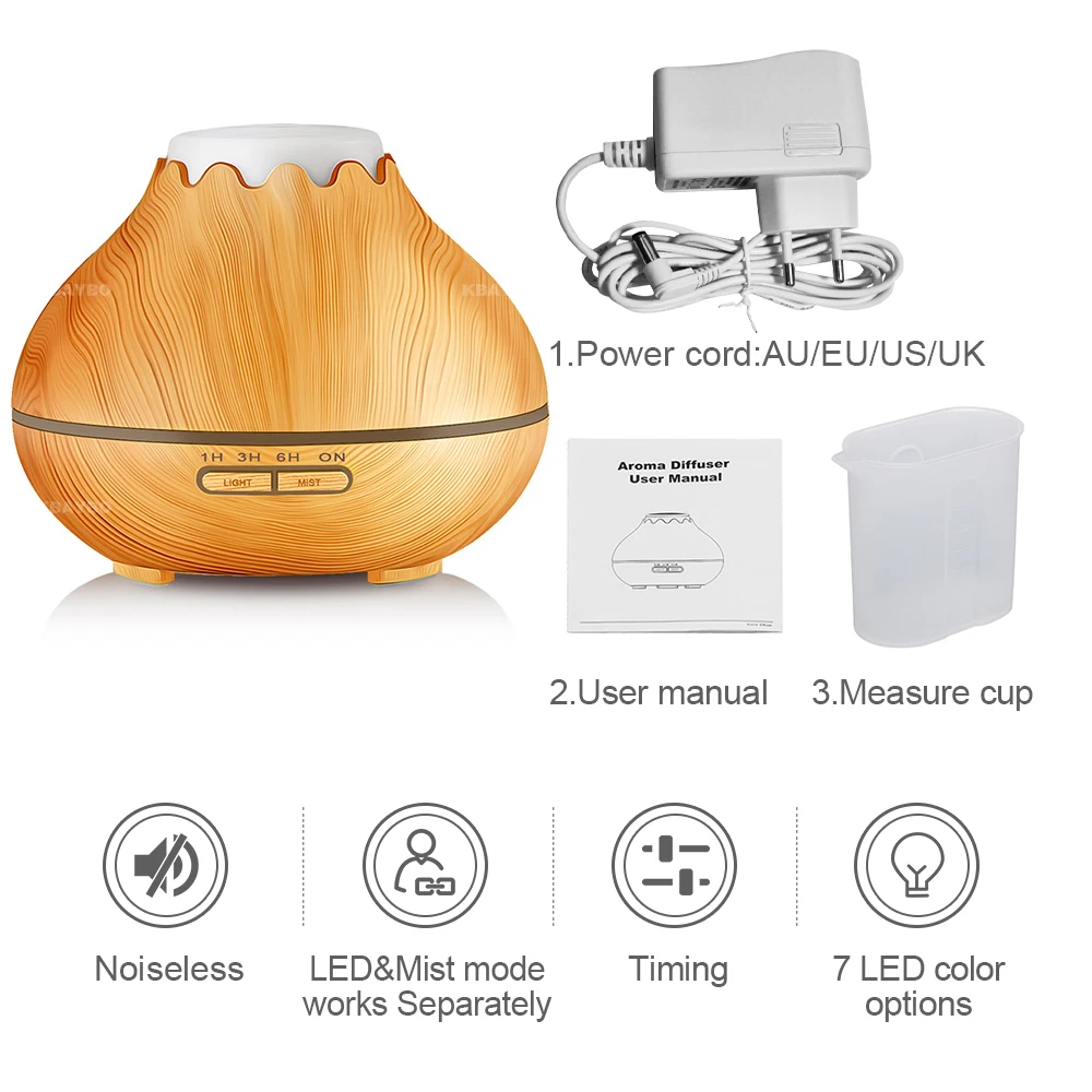 

KBAYBO 400ml Air Humidifier Essential Oil Diffuser Aroma LED Lamp Aromatherapy Electric Aroma Diffuser Mist Maker for Home Wood