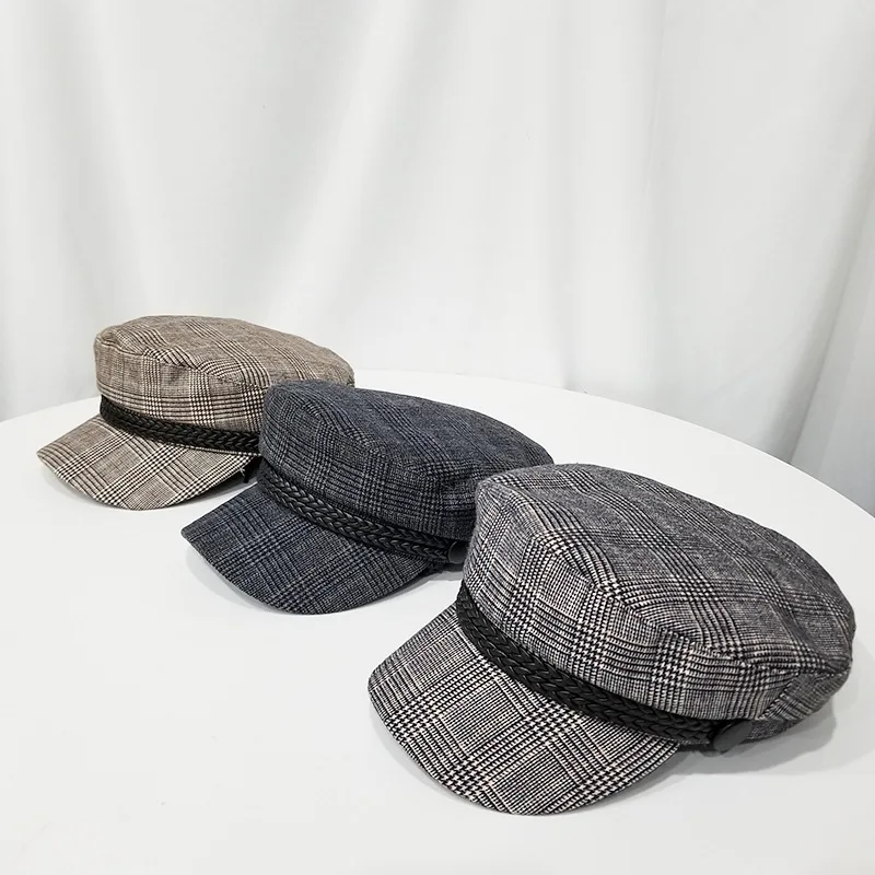 Корейская версия ранней осени шляпа женская новая дикая клетчатая гладкая