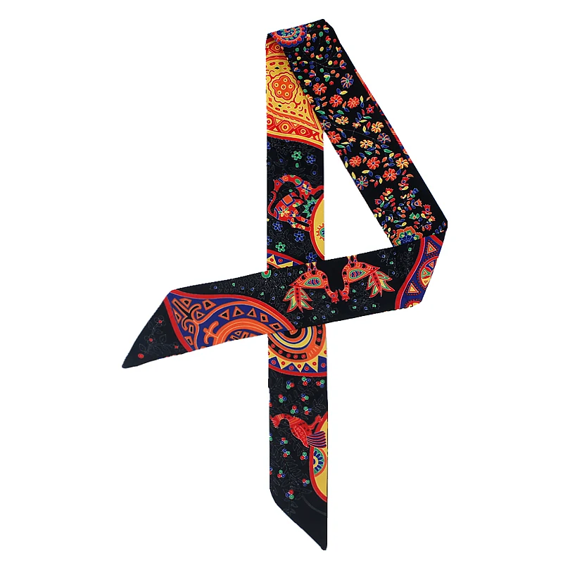 Шелковый узкий шарф для женщин дизайнерские шейные шарфы с принтом Женская