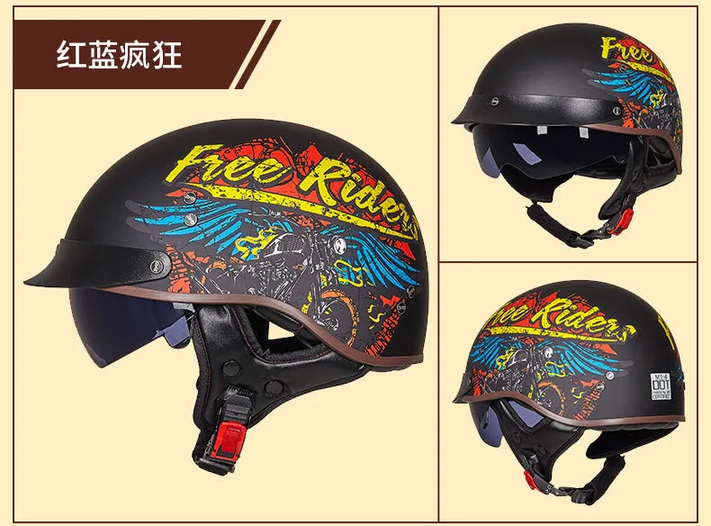 Colour 1 GXT Ретро мотоциклетный шлем, винтажный шлем Casco, мотоциклетный шлем с открытым лицом, мотоциклетный гоночный шлем для верховой езды, с сертификацией в горошек - Цвет: Colour 1