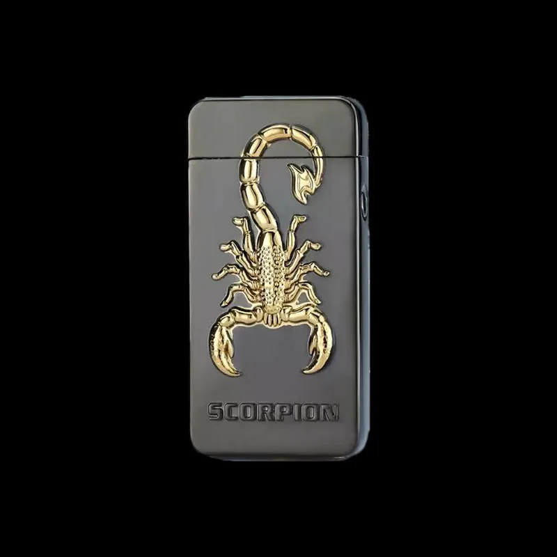 Новинка, зажигалка с зарядкой от usb, плазменная двойная дуга, ветрозащитная Зажигалка для сигарет, металлический рельеф, Скорпион, китайский дракон, мужской подарок